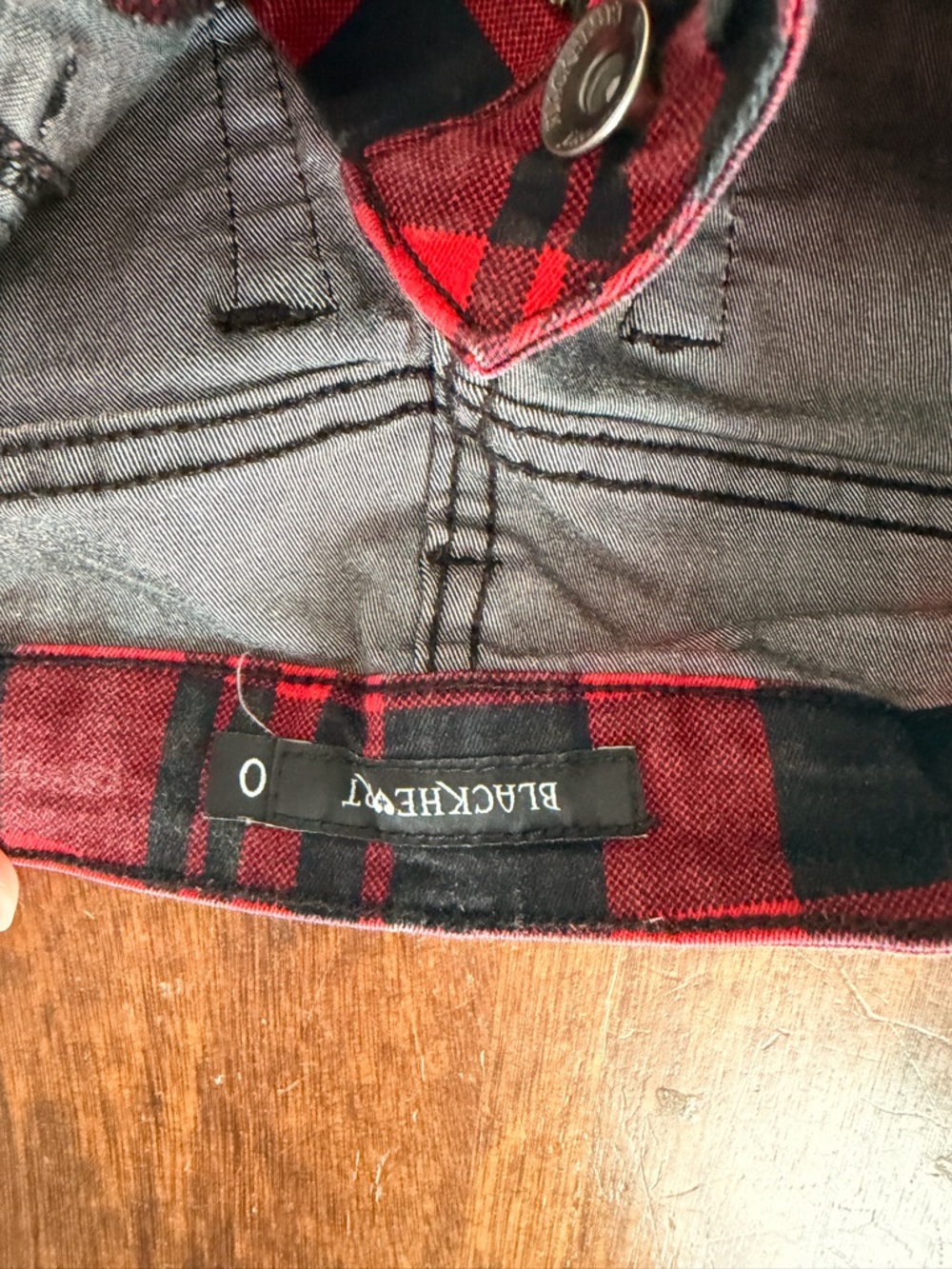 Black heart Red & Black Plaid Skinny Pants with Zip and Patch Details - Picture 9 of 9